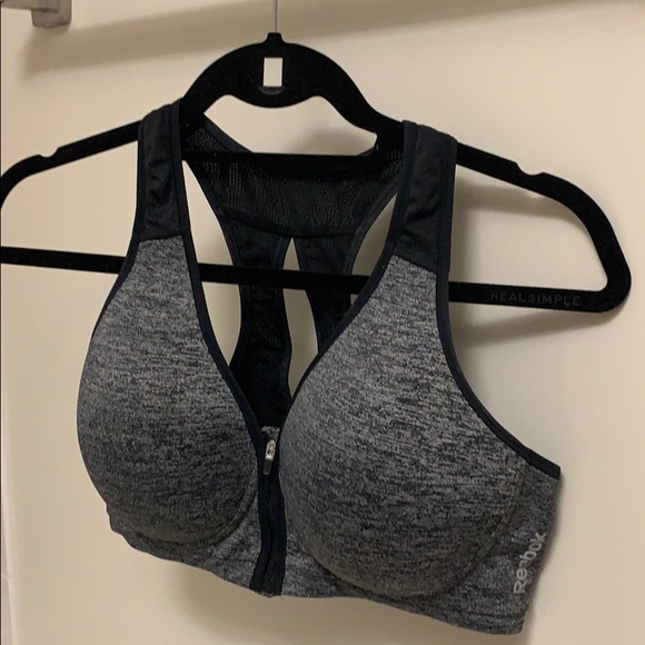 reebok zip front sports bra